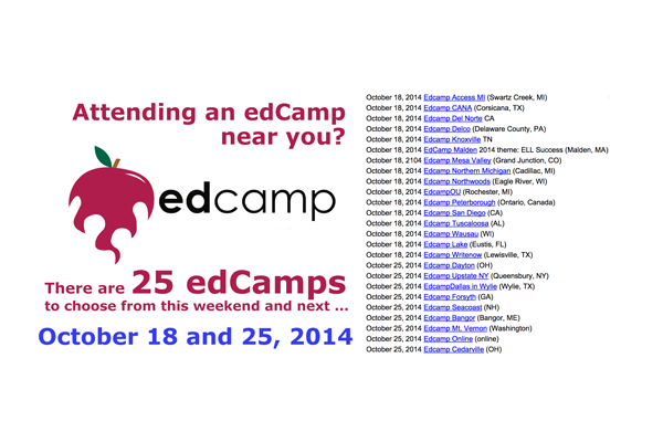 "25 EdCamps Over the Next Two Weekends" image by @aforgrave from edCamp.wikispaces.com
